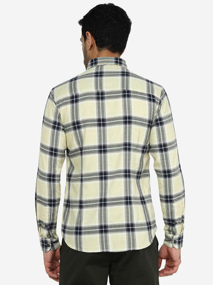 Yellow Checked Slim Fit Casual Shirt | Greenfibre