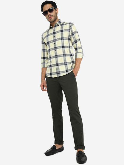 Yellow Checked Slim Fit Casual Shirt | Greenfibre