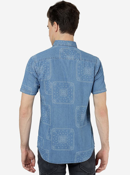 Light Indigo Blue Printed Slim Fit Casual Shirt | JadeBlue