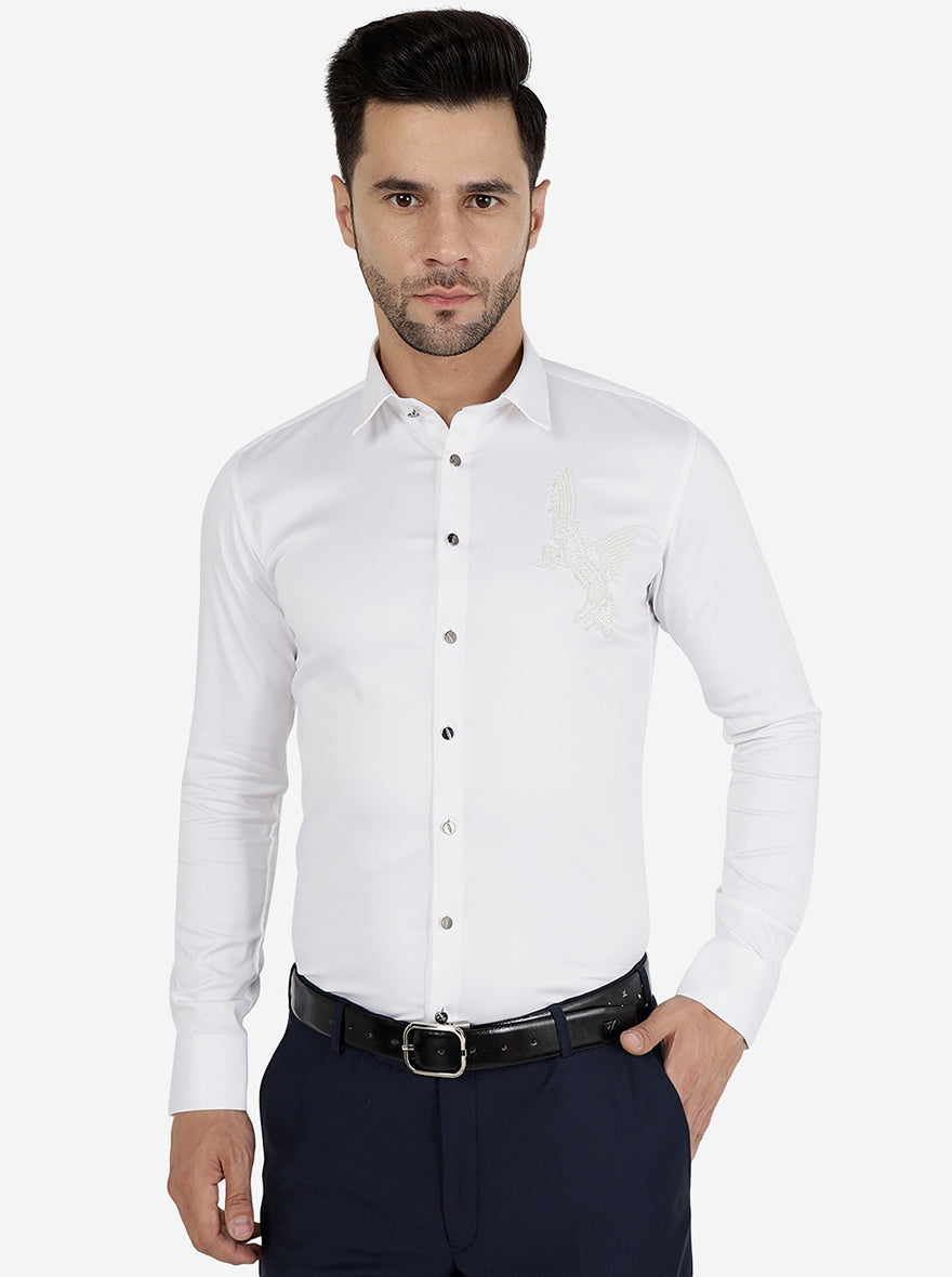 White Solid Slim Fit Party Wear Shirt | JB Studio