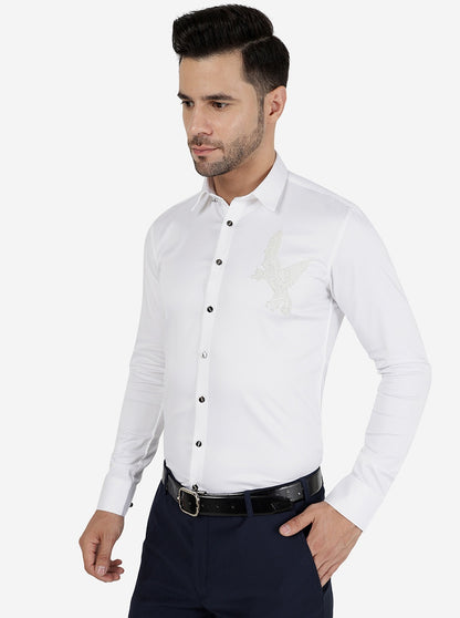White Solid Slim Fit Party Wear Shirt | JB Studio