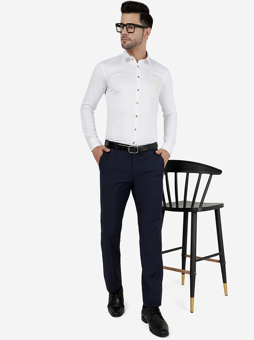 White Solid Slim Fit Party Wear Shirt | JB Studio