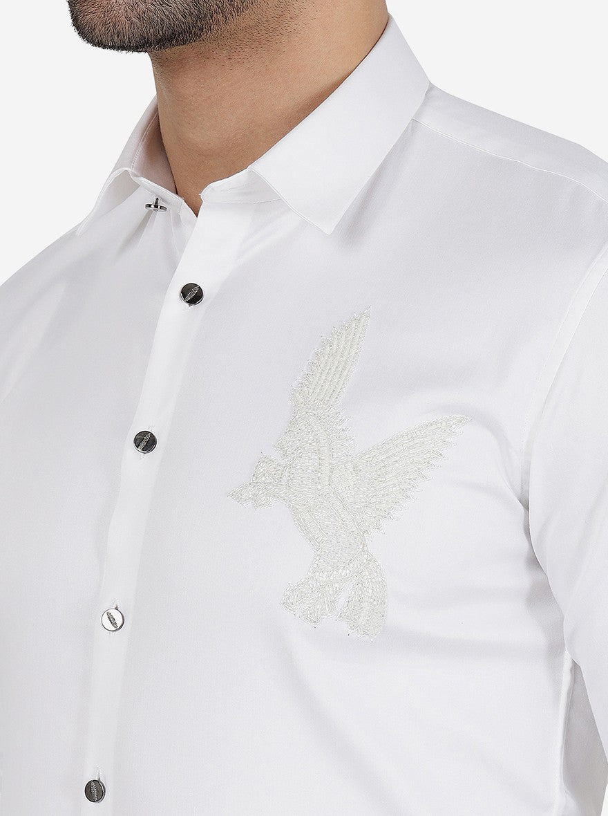 White Solid Slim Fit Party Wear Shirt | JB Studio