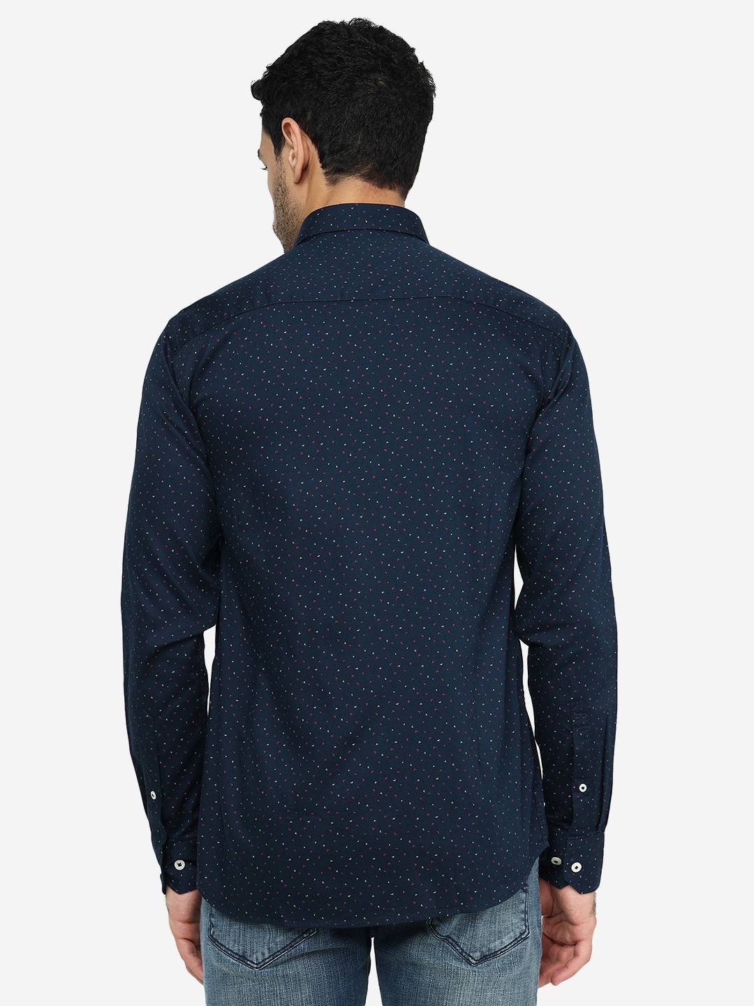 Navy Blue Printed Slim Fit Semi Casual Shirt | JadeBlue