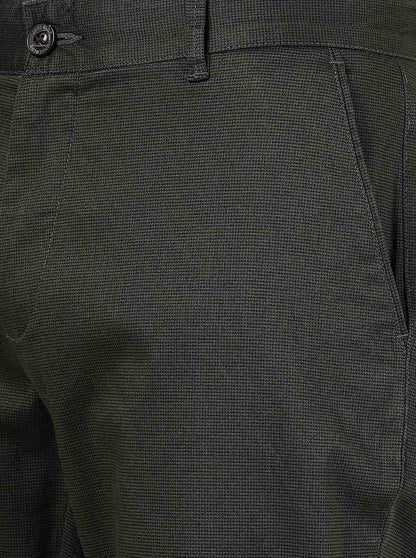 Olive Green Solid Uno Fit Casual Trouser | JadeBlue