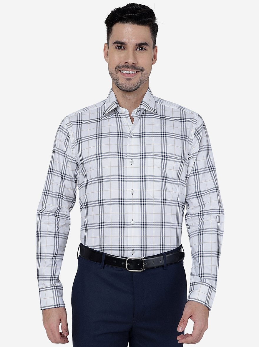 White & Grey Checked Slim Fit Formal Shirt | Metal