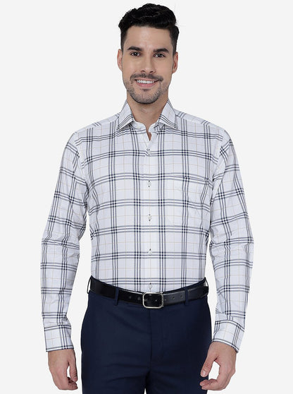 White & Grey Checked Slim Fit Formal Shirt | Metal