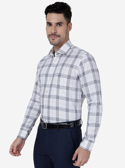 White & Grey Checked Slim Fit Formal Shirt | Metal