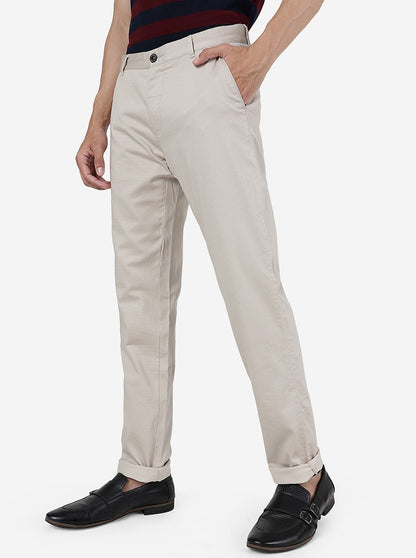 Cream Solid Uno Fit Casual Trouser | JadeBlue