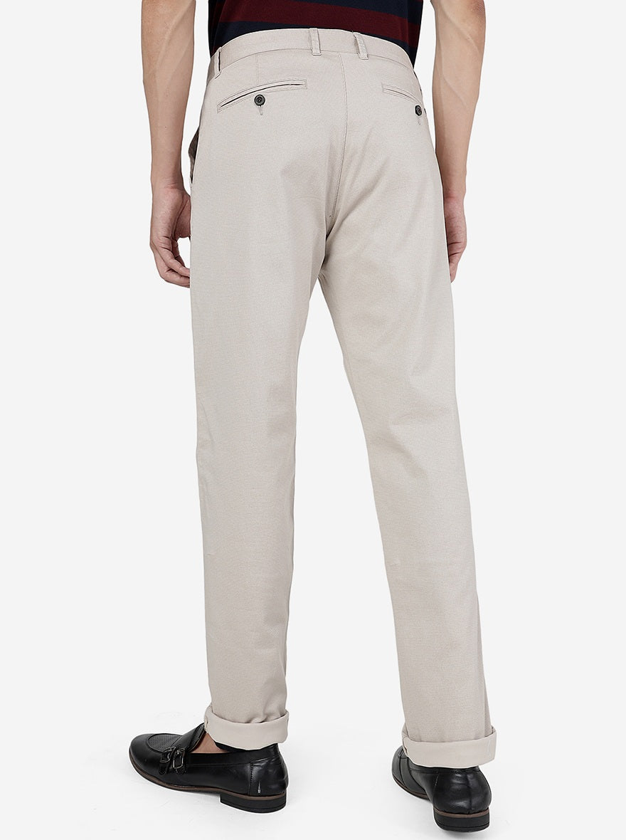Cream Solid Uno Fit Casual Trouser | JadeBlue