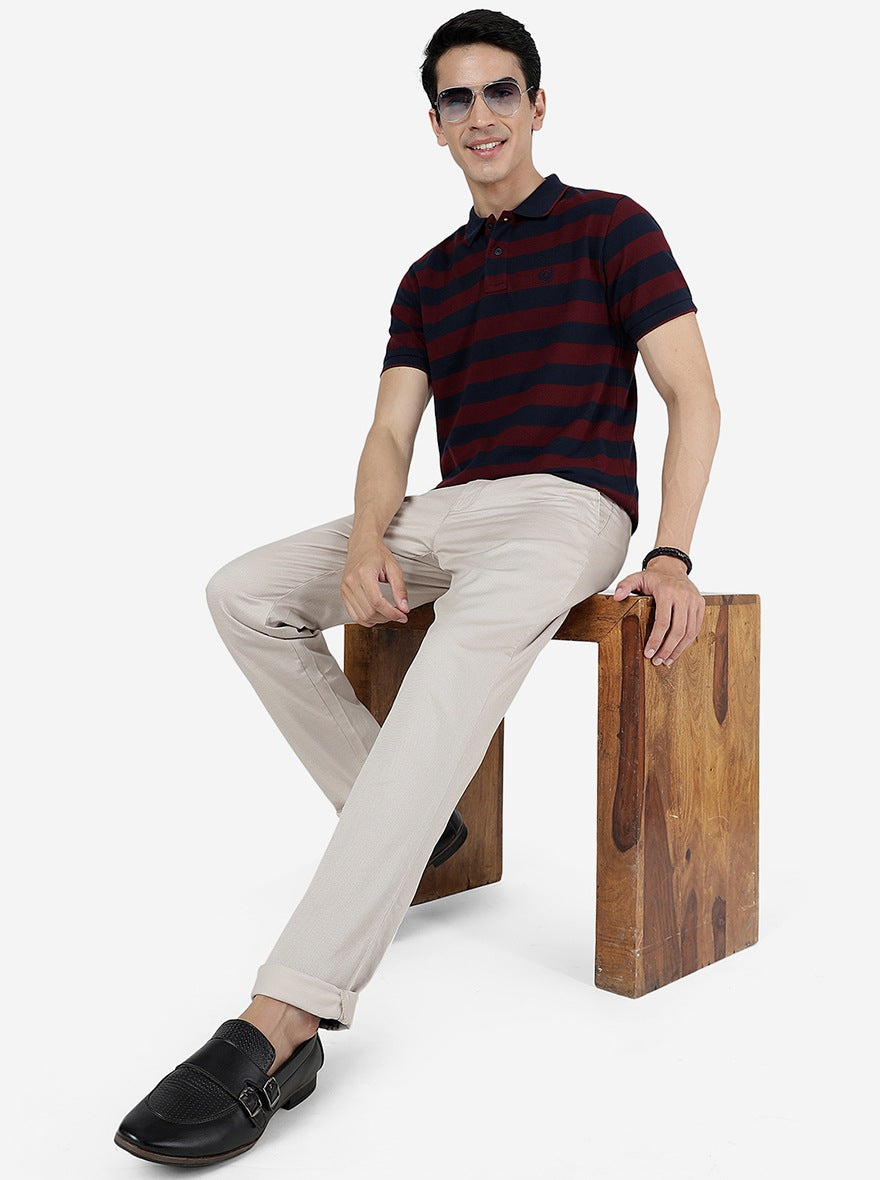 Cream Solid Uno Fit Casual Trouser | JadeBlue