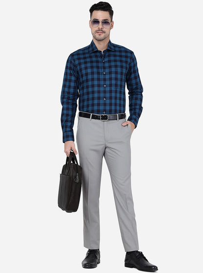 Blue Checked Slim Fit Formal Shirt | Metal