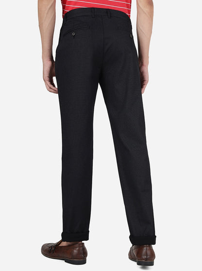 Black Solid Uno Fit Casual Trouser | JadeBlue