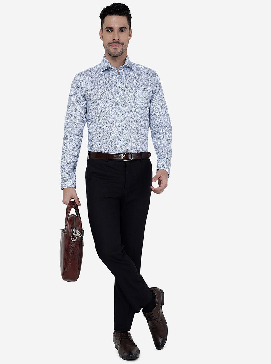 Blue Printed Slim Fit Formal Shirt | Metal