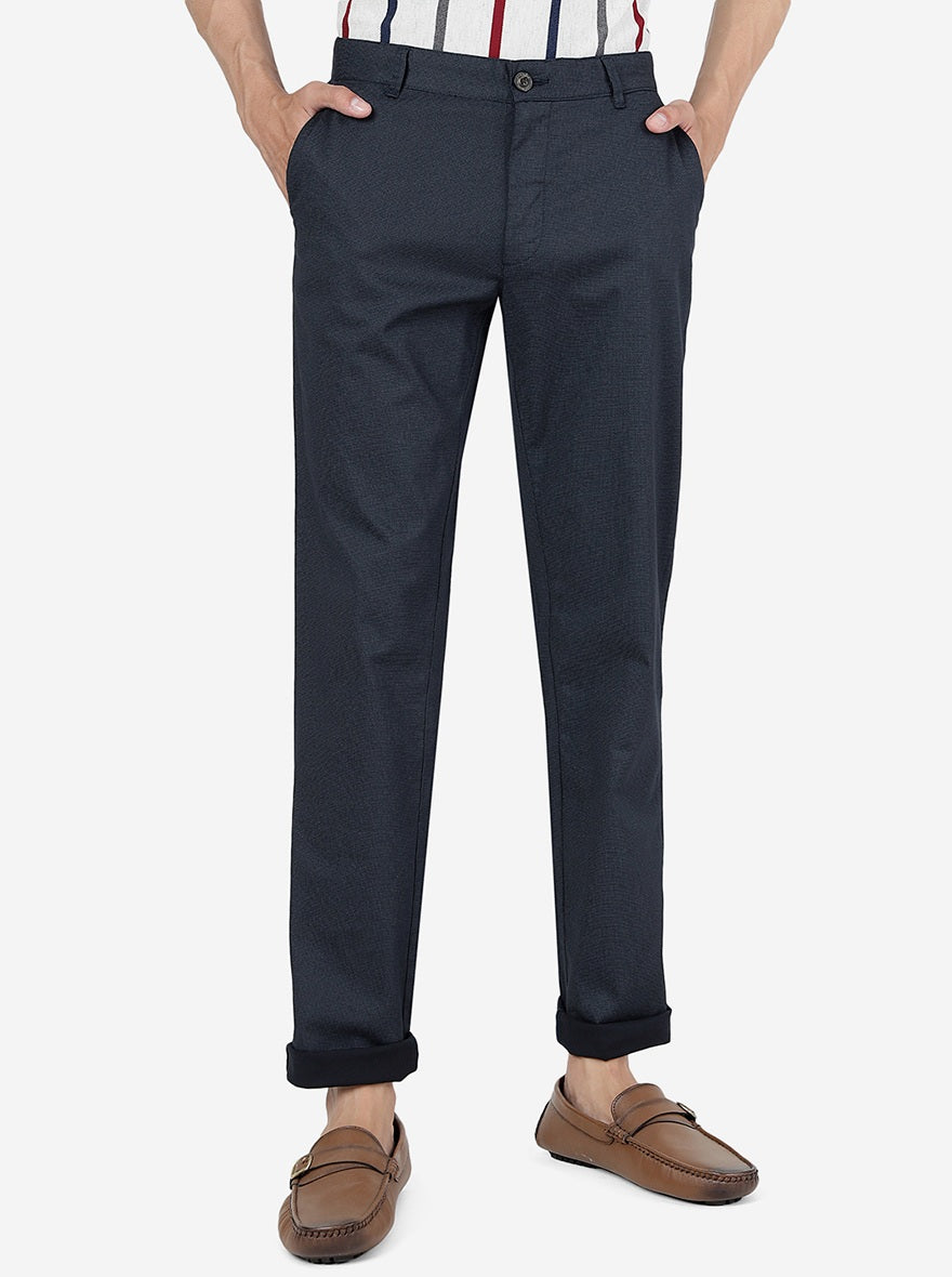 Navy Blue Solid Uno Fit Casual Trouser | JadeBlue