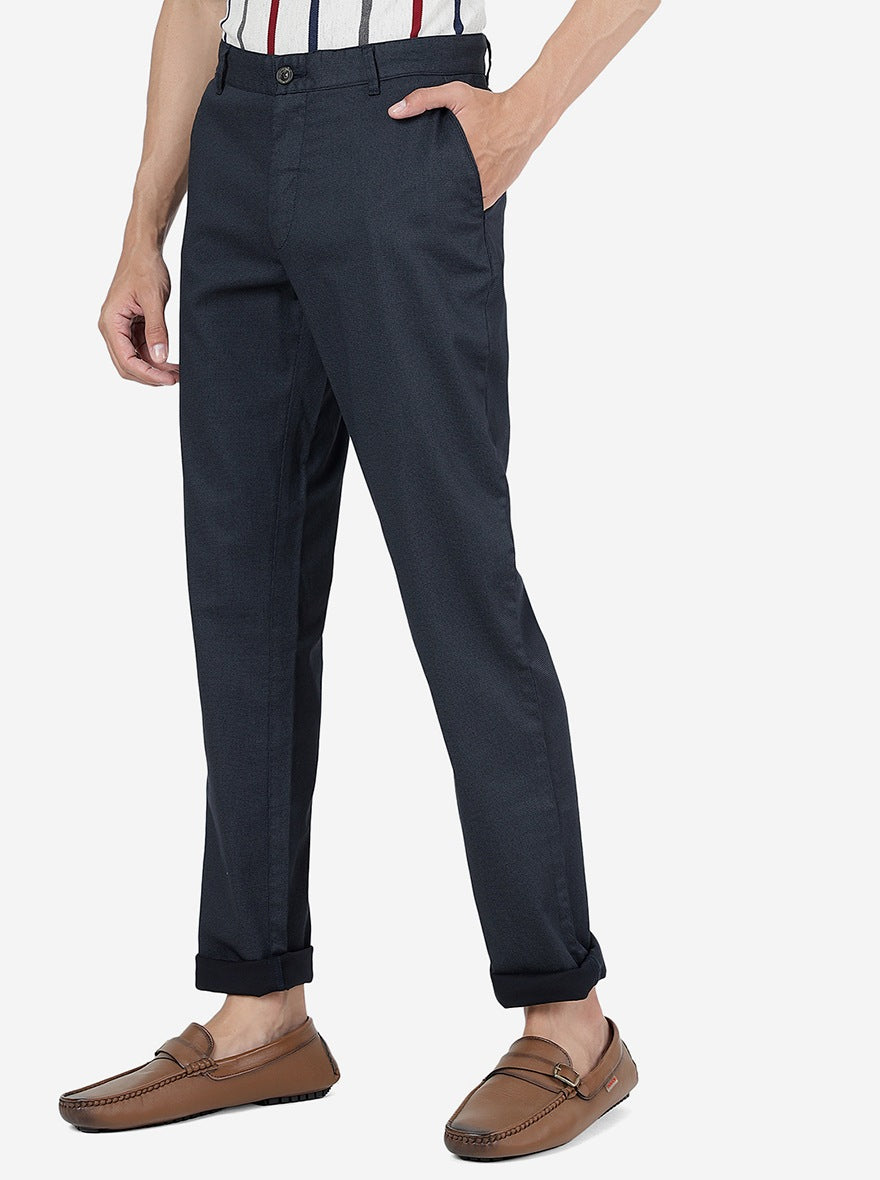 Navy Blue Solid Uno Fit Casual Trouser | JadeBlue