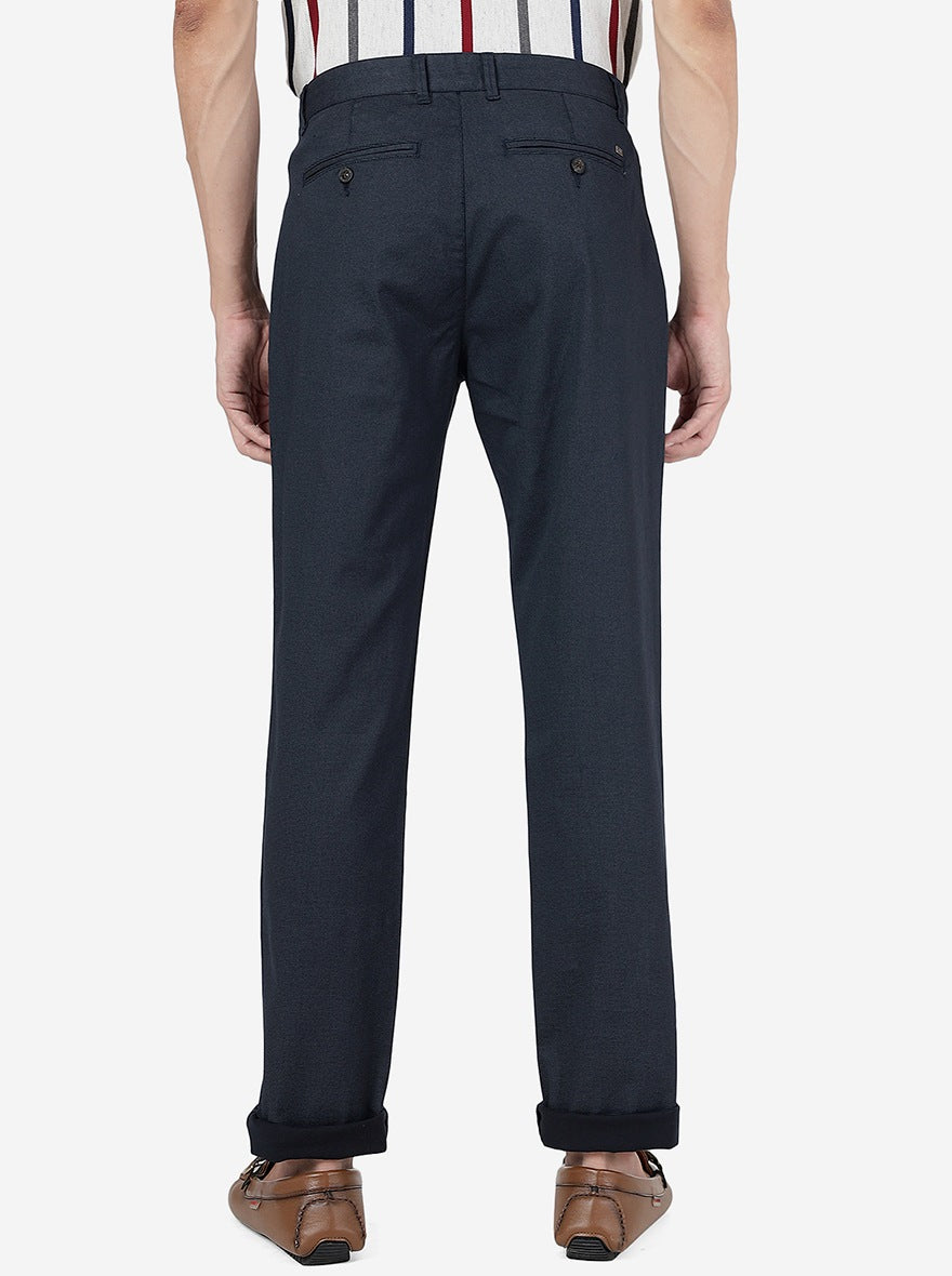 Navy Blue Solid Uno Fit Casual Trouser | JadeBlue