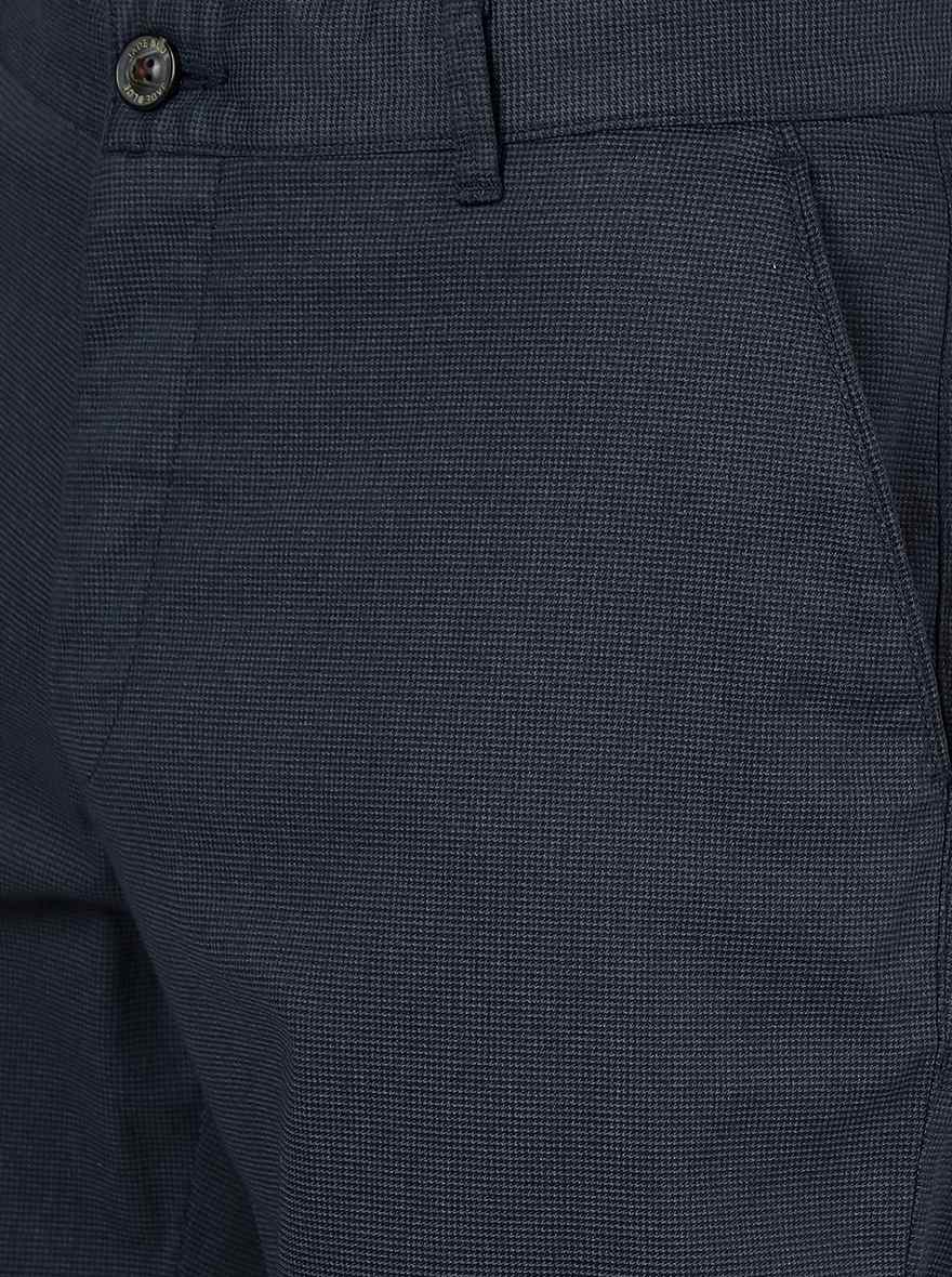 Navy Blue Solid Uno Fit Casual Trouser | JadeBlue