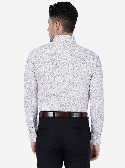 White & Maroon Printed Slim Fit Formal Shirt | Metal