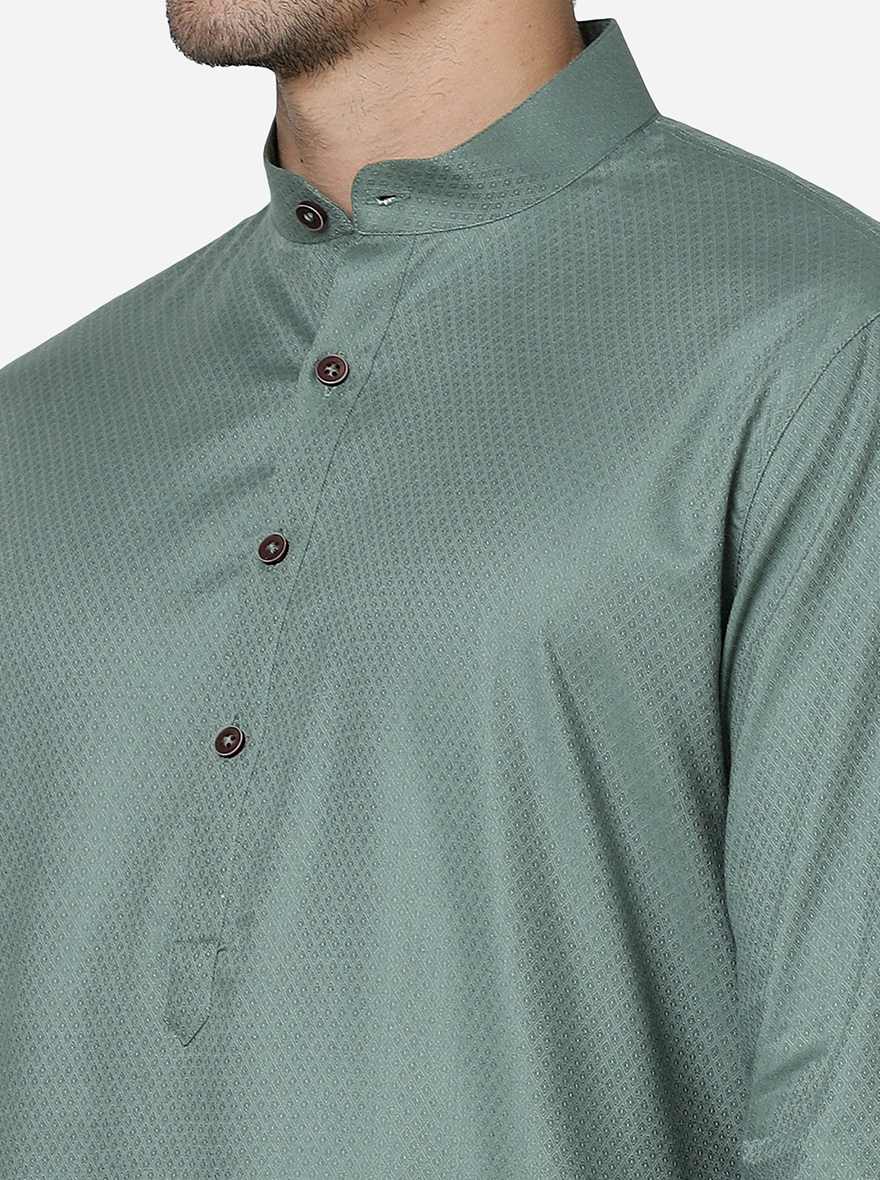 Sage Green Solid Regular Fit Modi Kurta | JadeBlue
