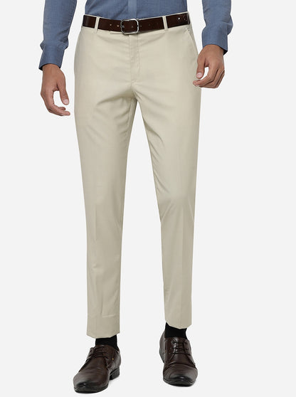 Beige Solid Super Slim Fit Formal Trouser | JadeBlue Youth