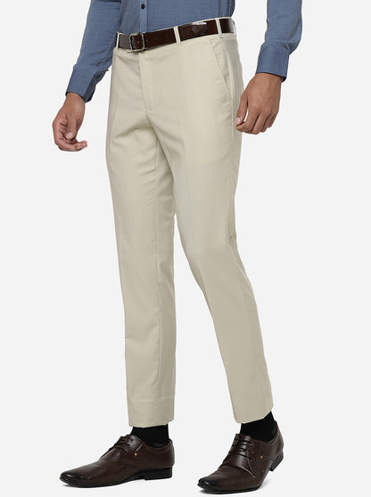 Beige Solid Super Slim Fit Formal Trouser | JadeBlue Youth