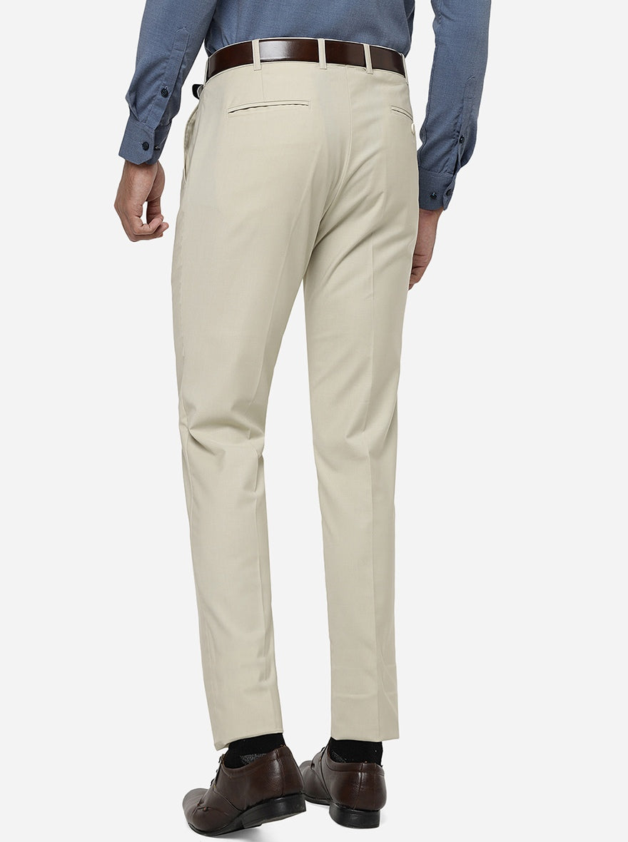 Beige Solid Super Slim Fit Formal Trouser | JadeBlue Youth