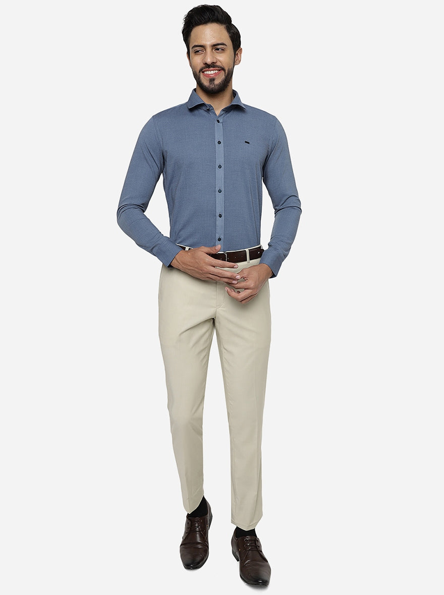 Beige Solid Super Slim Fit Formal Trouser | JadeBlue Youth