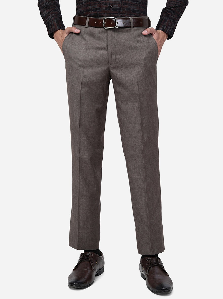 Brown Solid Slim Fit Formal Trouser | Metal