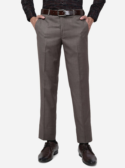 Brown Solid Slim Fit Formal Trouser | Metal