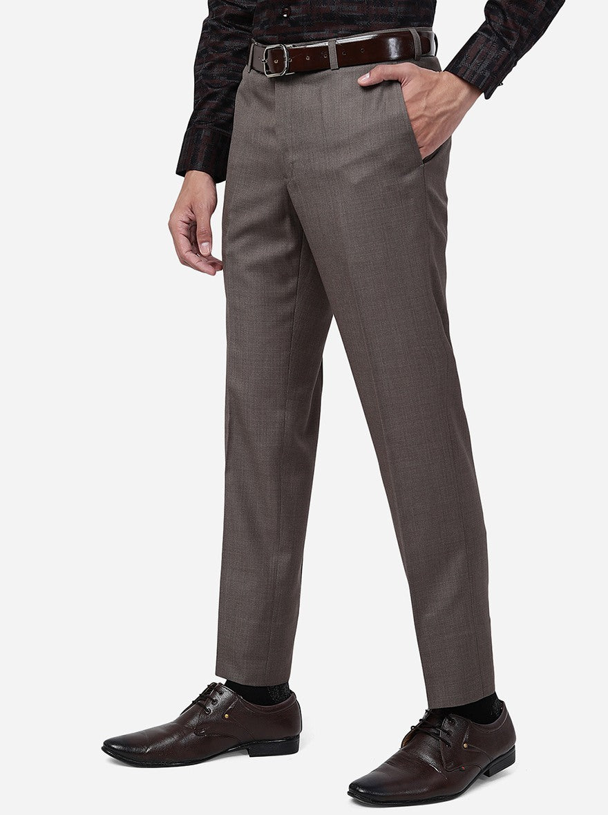 Brown Solid Slim Fit Formal Trouser | Metal