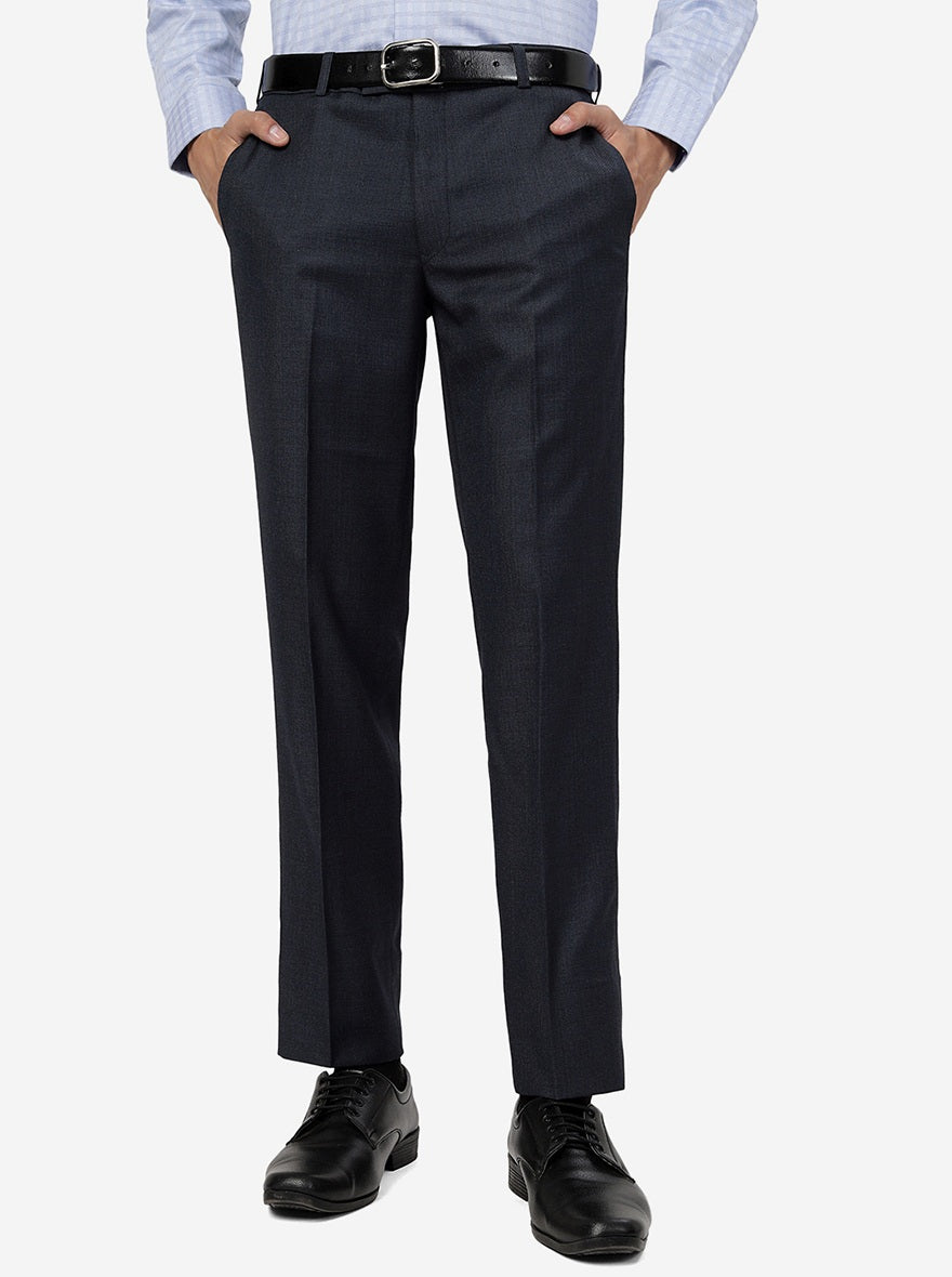Blue Solid SLIM FIT Formal Trouser | Metal