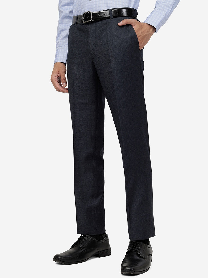 Blue Solid SLIM FIT Formal Trouser | Metal