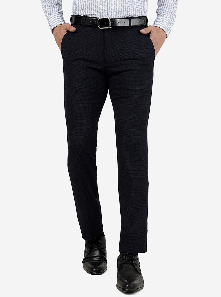 Navy Blue Solid Slim Fit Formal Trouser | JB Studio