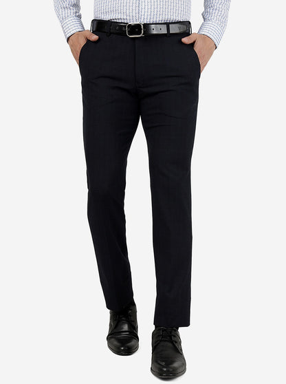 Navy Blue Solid Slim Fit Formal Trouser | JB Studio