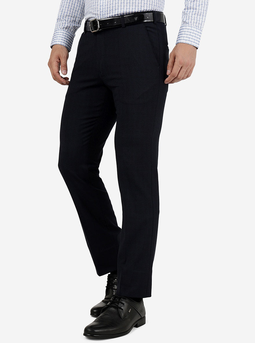 Navy Blue Solid Slim Fit Formal Trouser | JB Studio