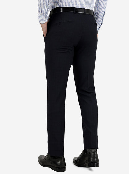 Navy Blue Solid Slim Fit Formal Trouser | JB Studio