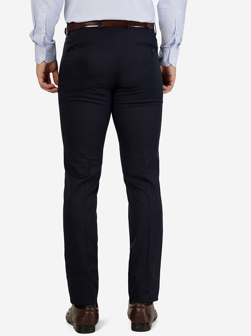 Navy Blue Solid Super Slim Fit Formal Trouser | Greenfibre