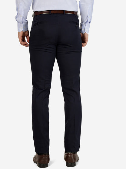 Navy Blue Solid Super Slim Fit Formal Trouser | Greenfibre
