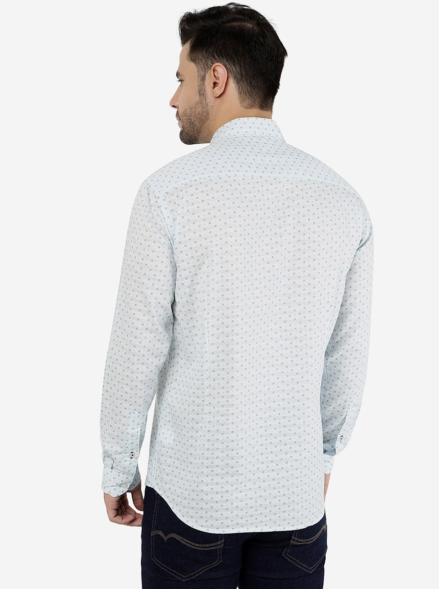 Light Aqua Printed Smart Fit Semi Casual Shirt | Greenfibre
