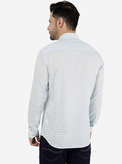Light Aqua Printed Smart Fit Semi Casual Shirt | Greenfibre