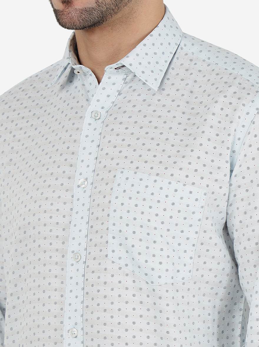 Light Aqua Printed Smart Fit Semi Casual Shirt | Greenfibre