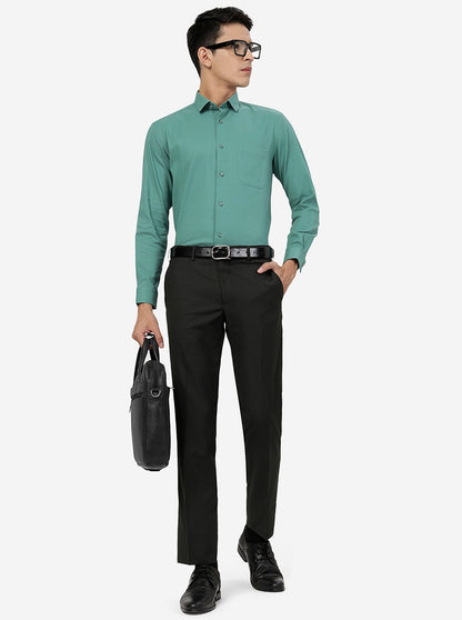 Green Solid Slim Fit Formal Trouser | Greenfibre