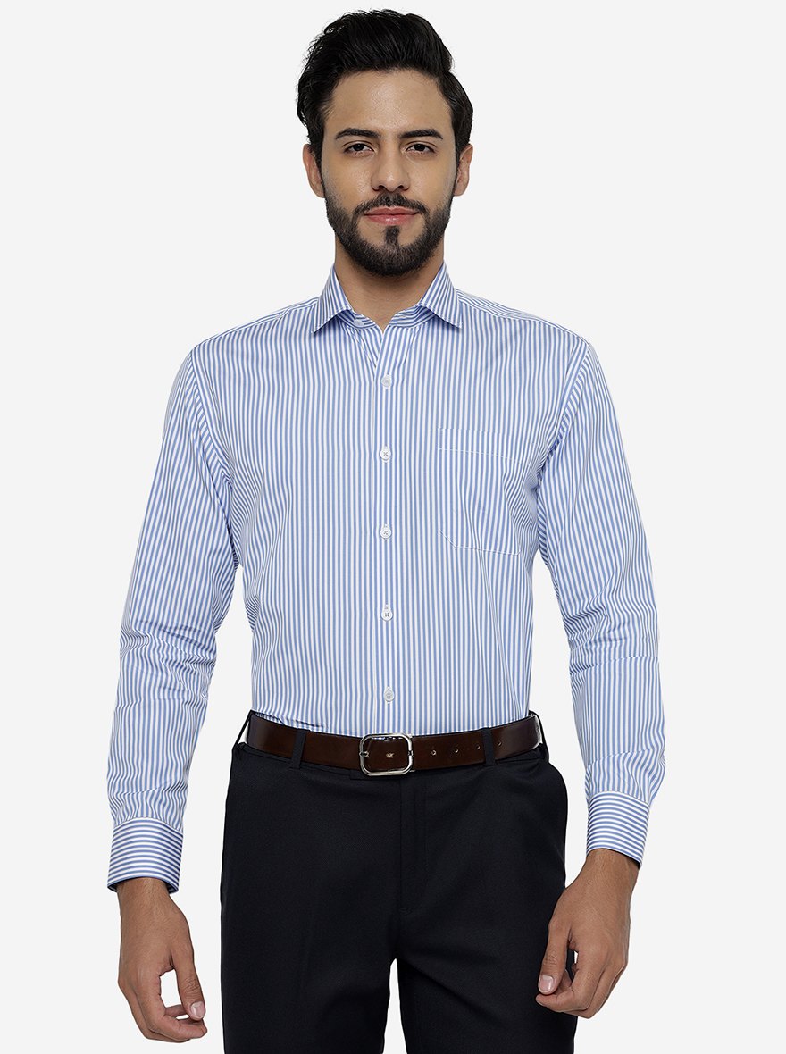Blue Striped Regular Fit Formal Shirt | JadeBlue