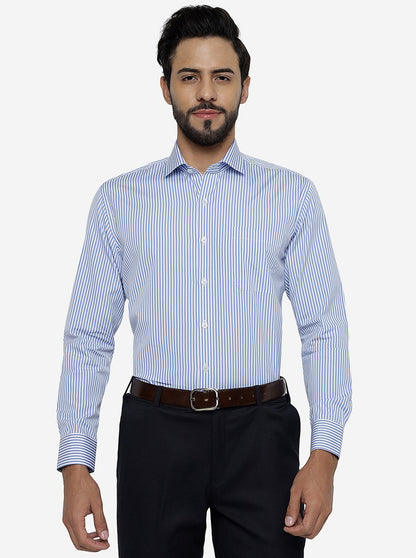 Blue Striped Regular Fit Formal Shirt | JadeBlue
