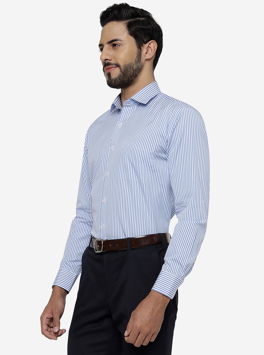 Blue Striped Regular Fit Formal Shirt | JadeBlue