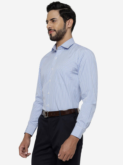 Blue Striped Regular Fit Formal Shirt | JadeBlue