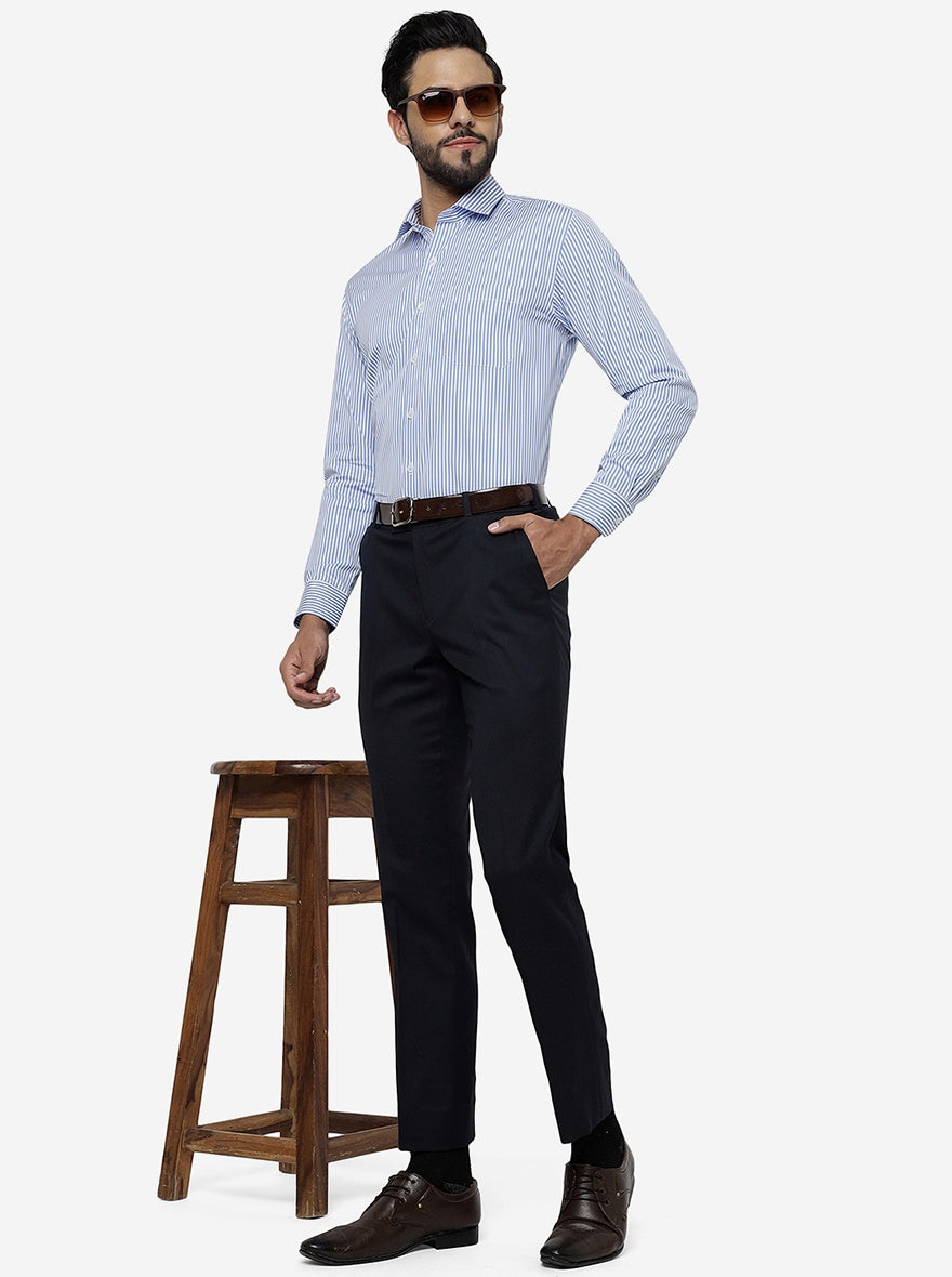 Blue Striped Regular Fit Formal Shirt | JadeBlue