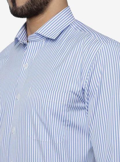 Blue Striped Regular Fit Formal Shirt | JadeBlue