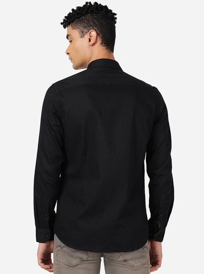Black Solid Slim Fit Semi Casual Shirt | Greenfibre